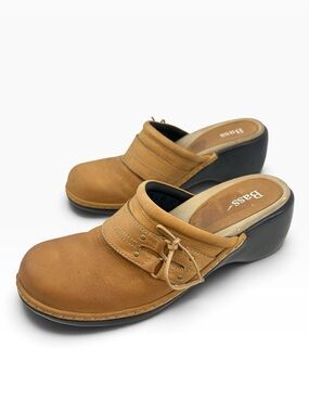 Bass Vintage Y2K Elisa Nubuck Leather Mules Clogs Tan Size 9